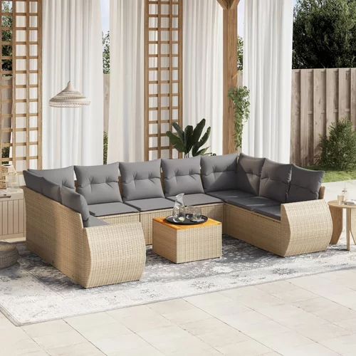 vidaXL 10-dijelni set vrtnih sofa s jastucima bež od poliratana