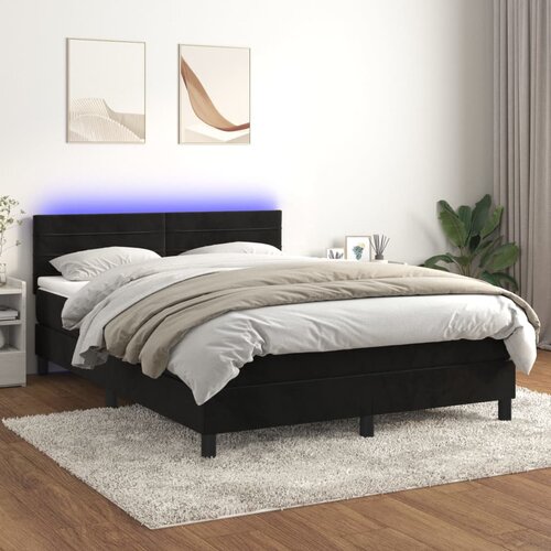 The Living Store Box spring postelja z vzmetnico LED črna 140x190 cm žamet - Box Spring Postelja, (21488956) Slike