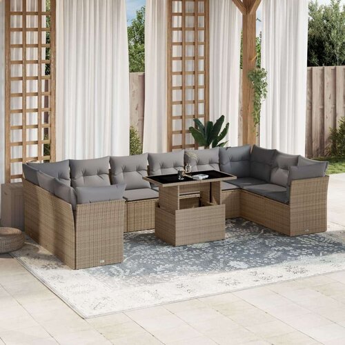 vidaXL 11-dijelni set vrtnih sofa od poliratana s jastucima bež Cijene