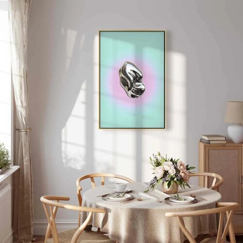  Slika - Metallic Form - Abstract Sculpture on a Mint Background with a Purple Halo 80x120 Cene