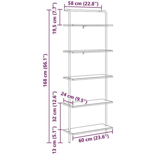 VidaXL Polica Dimljeni hrast 60 x 24 x 168 cm Konstruirano drvo Slike