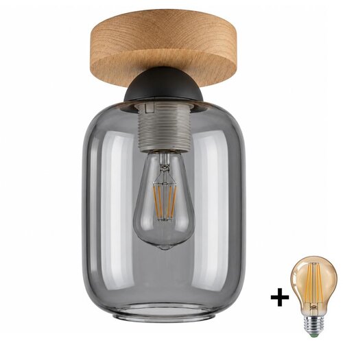 Brilagi LED Stropna svetiljka R GLASS 1xE27/60W/230V prečnik 14 cm hrast/dim siva Slike