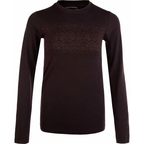 Endurance Women's T-Shirt Yalia Seamless Wool Print LS Baselayer Dark Purple, L/XL