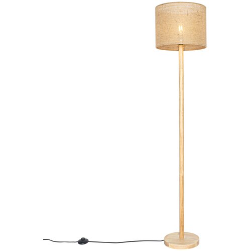 QAZQA Podeželska stoječa svetilka les z lanenim senčnikom natural 32 cm - Mels Cene