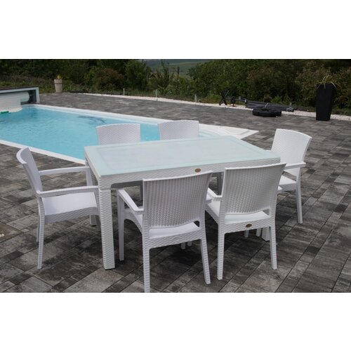  Bastenski set ZEUGMA 6 stolice i sto 150x90 sa staklom Beli Cene