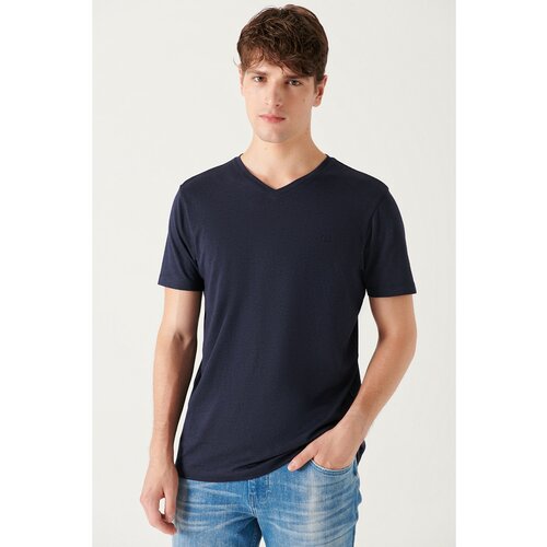 Avva Men's Navy Blue Ultrasoft V-Neck Modal Slim Fit Slim Fit T-shirt Cene
