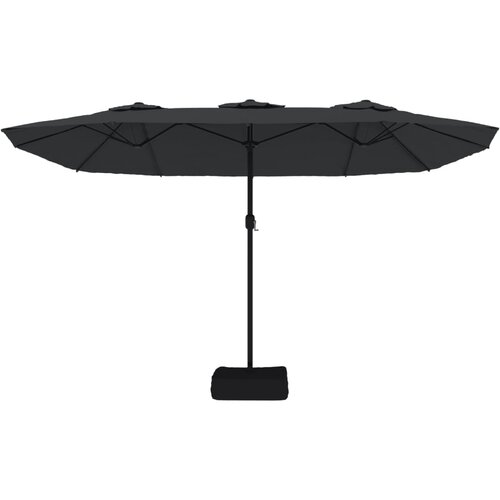  Dvostruki vrtni suncobran s LED svjetlima crni 449 x 265 cm Slike
