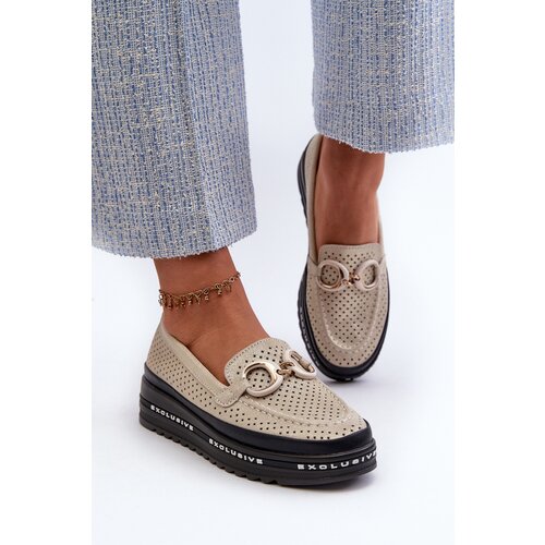 S. BARSKI Women's Leather Shiny Platform Moccasins with Decoration S.Barski Cene