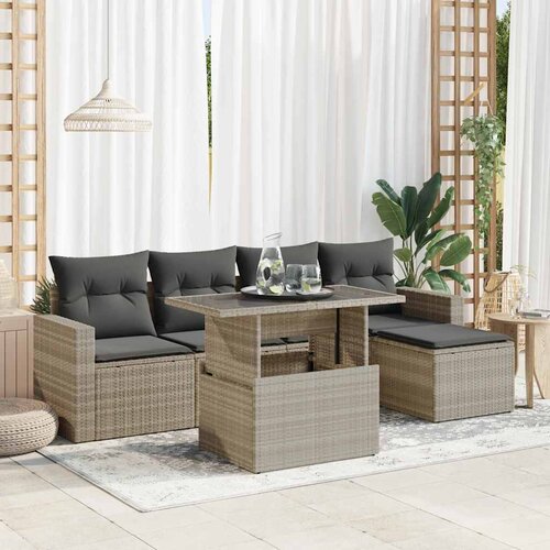 VidaXL 6-dijelni set vrtnih sofa od poliratana s jastucima svjetlosivi Slike