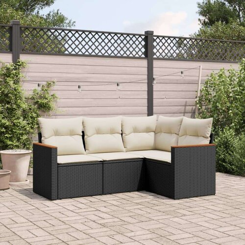 4-dijelni set vrtnih sofa od poliratana s jastucima crni Slike