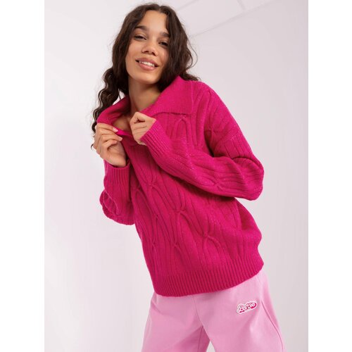 Fashion Hunters Fuchsia sweater with cables and collar Slike