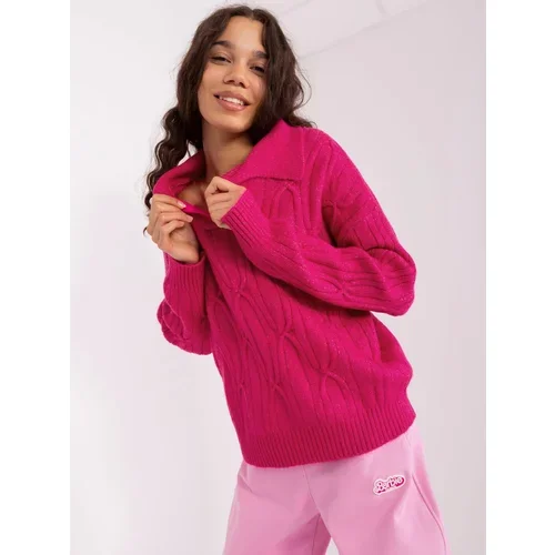 Fashion Hunters Fuchsia sweater with cables and collar