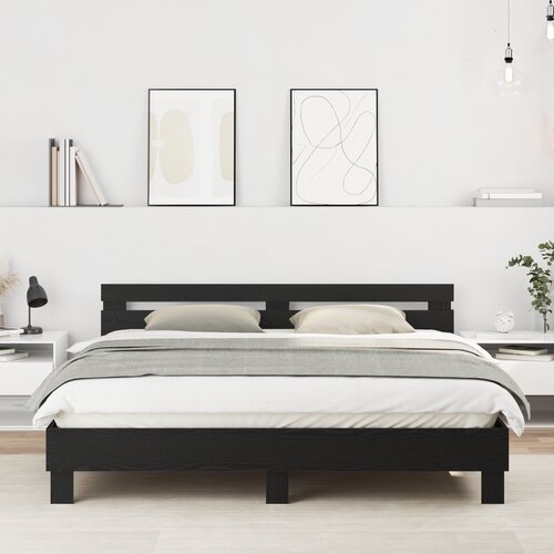 vidaXL Krevetna konstrukcija s uzglavljem Crni hrast 180 x 200 cm Cene