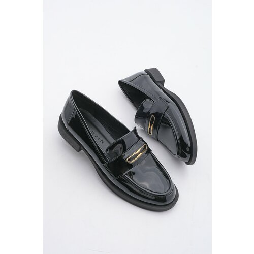 Marjin Cesar Black Patent Leather Loafer Buckled Casual Shoes Slike