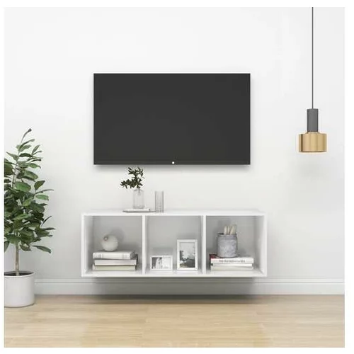  Stenska TV omarica visok sijaj bela 37x37x107 cm iverna plošča