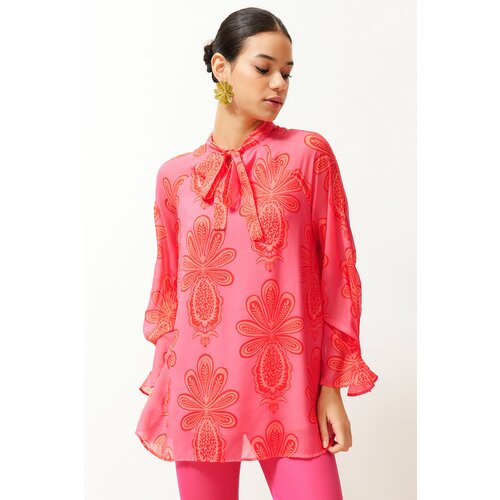 Trendyol Pink Lined Chiffon Patterned Woven Tunic Cene