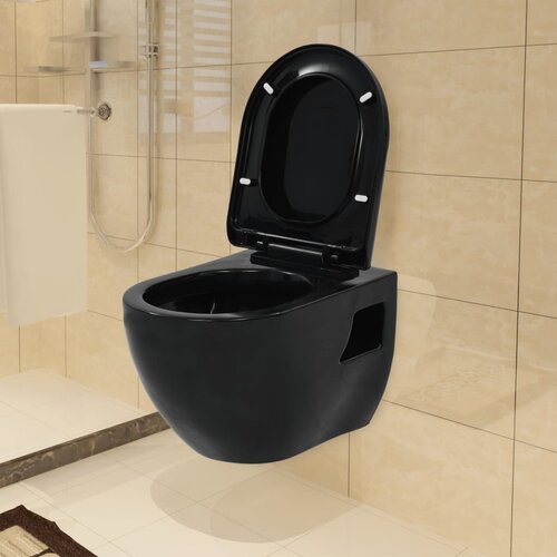 vidaXL Viseča WC školjka keramična črna Cene