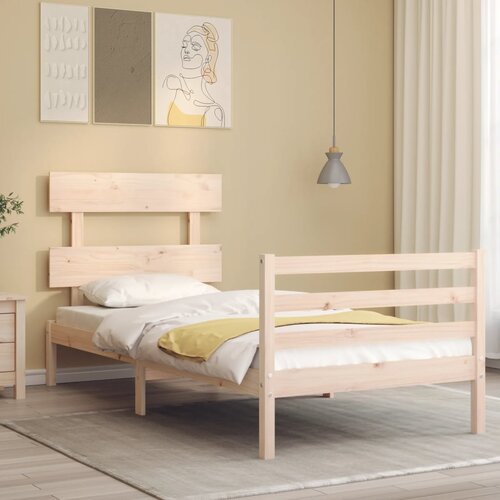 The Living Store Posteljni okvir z vzglavjem trden les - Posteljni Okvir, (21528828) Slike