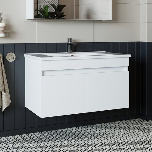 Hanah home kupatilski ormarić sa lavaboom 1049, 85 cm, mat beli Cene