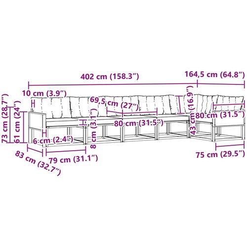  Set vanjskih sofa 6 kom. Prirodna i krem Smeđa 402 x 164,5 x 73 cm Slike