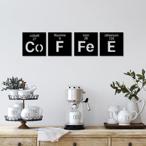 Opviq set zidnih dekoracija Coffee 13, 18x18 cm, 1.5 mm, 4 komada, Crna Slike