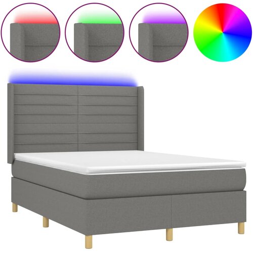 vidaXL Box spring postelja z vzmetnico LED temno siva 140x200 cm blago, (20789400) Cene