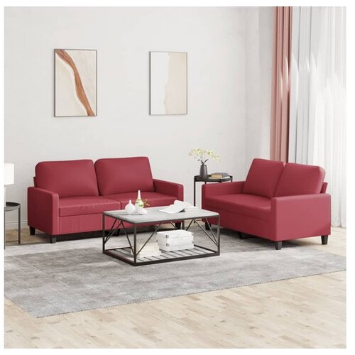 vidaXL 2-dijelni set sofa s jastucima boja vina od umjetne kože Cijene