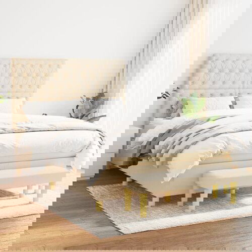 The Living Store Box spring postelja z vzmetnico krem 140x190 cm blago - Box Spring Postelja, (21513932) Cene