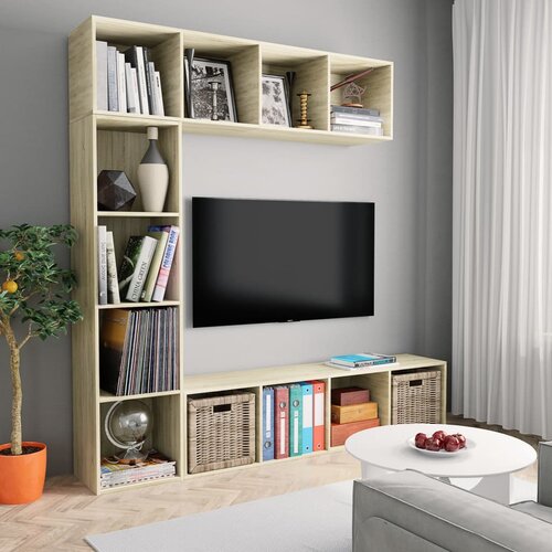 The Living Store Knjižna omara/TV omara 3-delna sonoma hrast 180x30x180 cm - Knjižna Omarica, (21657032) Slike