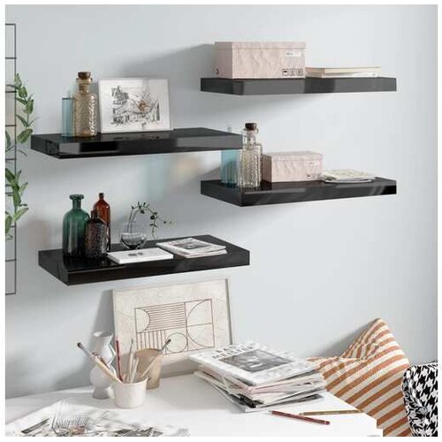  Plutajuće zidne police 4 kom sjajne crne 50 x 23 x 3,8 cm MDF Cijene