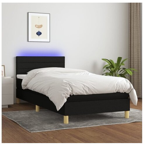  Box spring postelja z vzmetnico LED črna 90x200 cm blago Cene
