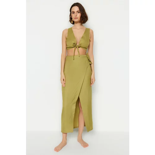 Trendyol Oil Green Woven Binding Blouse and Skirt Set