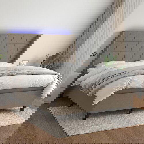 The Living Store Box spring postelja z vzmetnico LED taupe 140x190 cm blago - Box Spring Postelja, (21438467) Slike