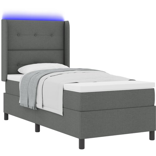 vidaXL Box Spring postelja z vzmetnico in LED temno siva 90x200 cm tkanine, (22050357) Cene