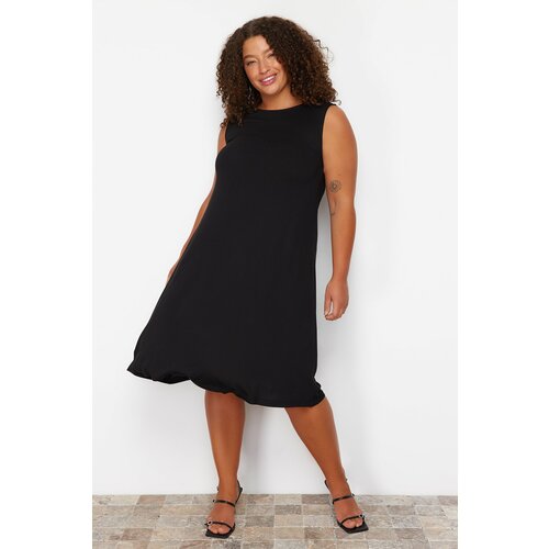 Trendyol Curve Black Single Jersey Knitted Plus Size Dress Cene