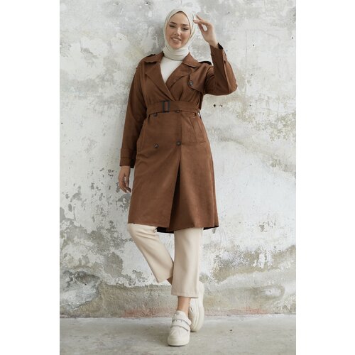 InStyle Minka Belted Scuba Suede Trench - Camel Cene