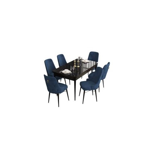 Hanah home set trpezarijski sto i 6 stolica are black marble navy blue Cene