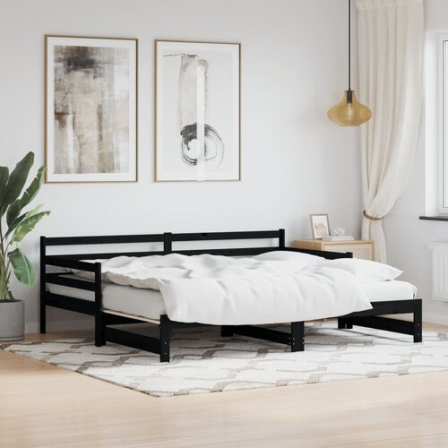 vidaXL Izvlečna dnevna postelja črna 90x200 cm trdna borovina Cene