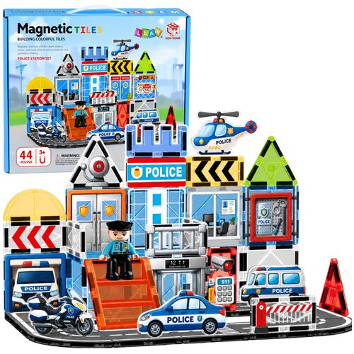 Magnetic Construction Blocks Police Base Vehicles Policeman 44 pcs. Slike