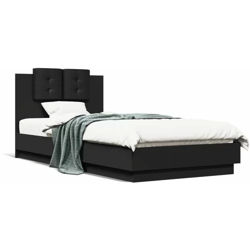  Okvir kreveta s uzglavljem i LED svjetlima crni 100 x 200 cm