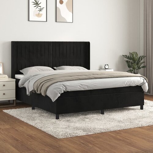 VidaXL Box spring postelja z vzmetnico črna 160x200 cm žamet Slike