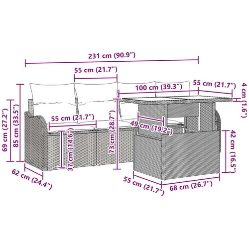 VidaXL 6 Dijelni Vrtni Sofa Set s Jastučićima Bež Poli Ratan Slike