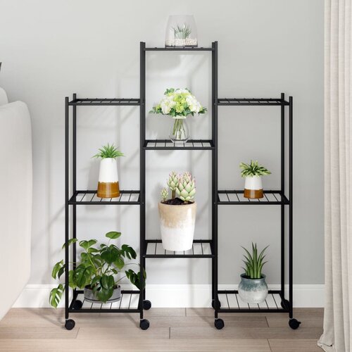 vidaXL stalak za cvijeće s kotačima 83 x 25 x 103,5 cm crni željezni Cijene