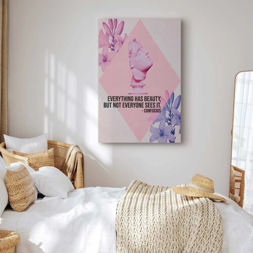  Slika - Beauty in the Eyes - Inspirational Quote with Pink Bust and Flowers 20x30 Akustična Slike