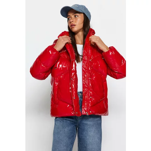 Trendyol Red Oversized Shiny Water Repellent Inflatable Coat With a Hood