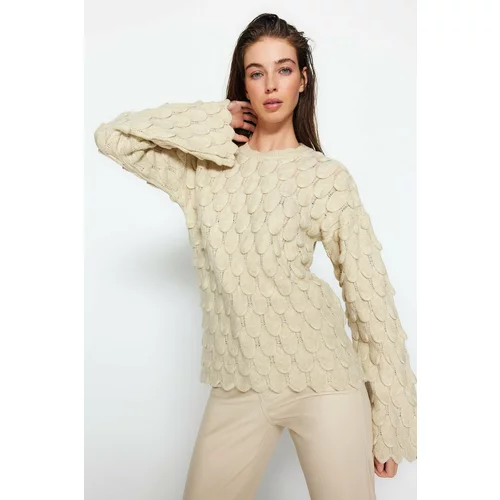 Trendyol Stone Soft Textured Patterned Crewneck Knitwear Sweater