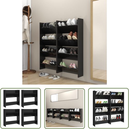 The Living Store Stenske omare za čevlje 4 kosi visok sijaj črne 60x18x80 cm - Stenska Omarica Za Čevlje, (21744493) Cene