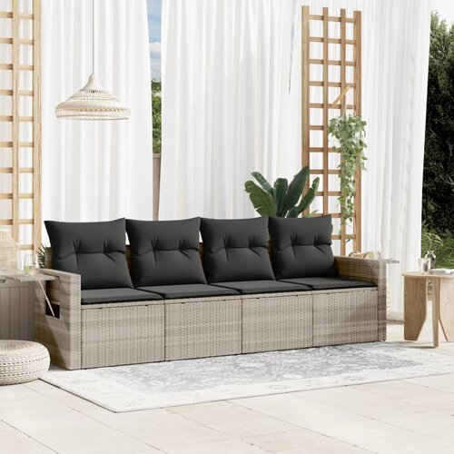 VidaXL 4-dijelni set vrtnih sofa s jastucima svijetlosivi poliratan Slike