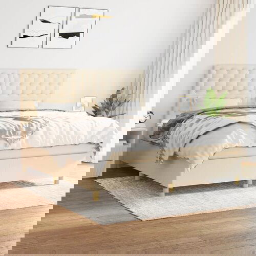  The Living Store Box spring postelja z vzmetnico krem 160x200 cm blago - Box Spring Postelja, (21453978) Slike