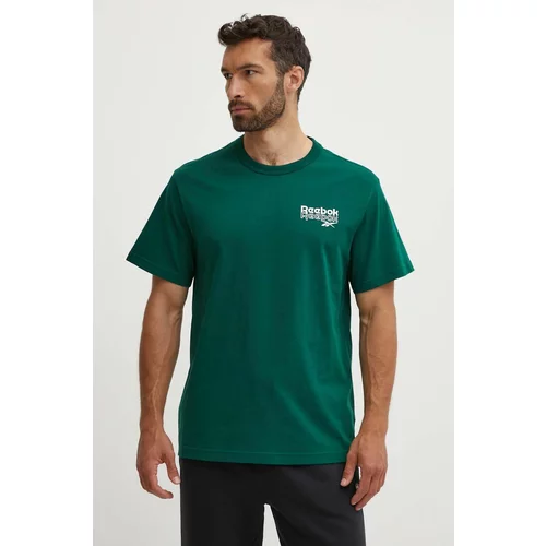 Reebok Bombažna kratka majica Brand Proud moška, zelena barva, 100076384